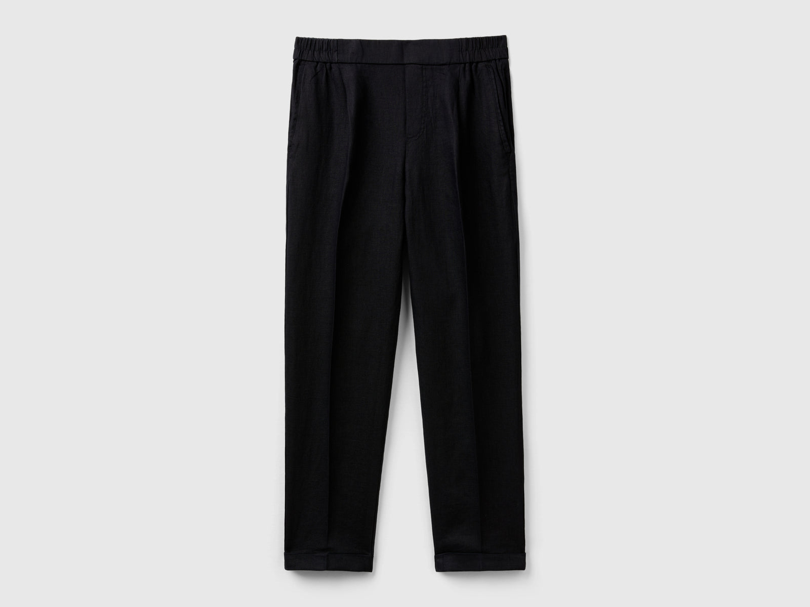 Pantaloni regular fit in puro lino da donna nero | Benetton Outlet
