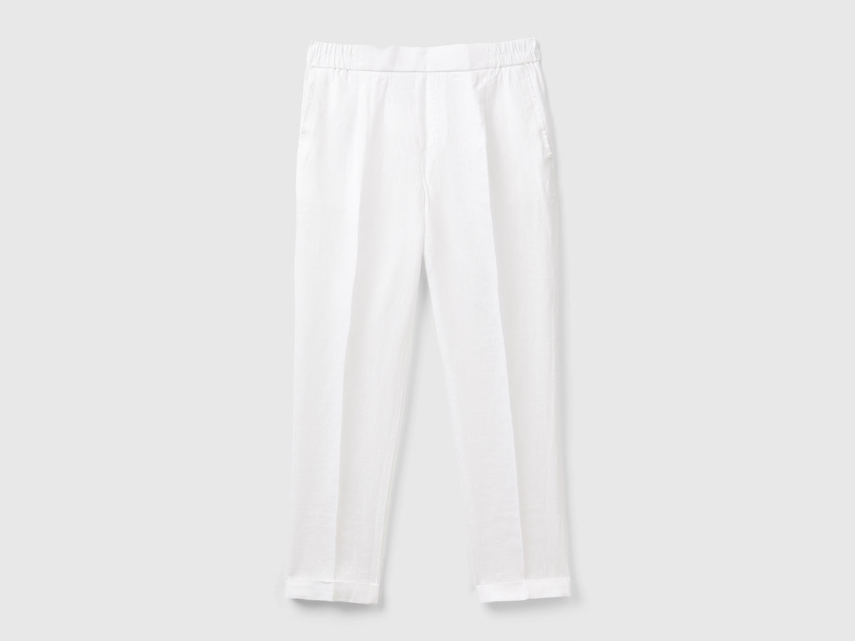Pantaloni regular fit in puro lino