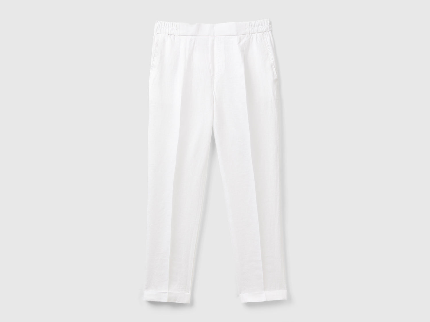 Pantaloni regular fit in puro lino da donna bianco | Benetton Outlet