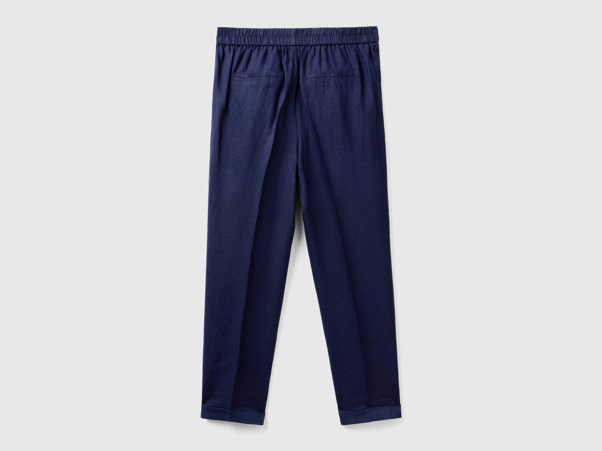 Pantaloni regular fit in puro lino