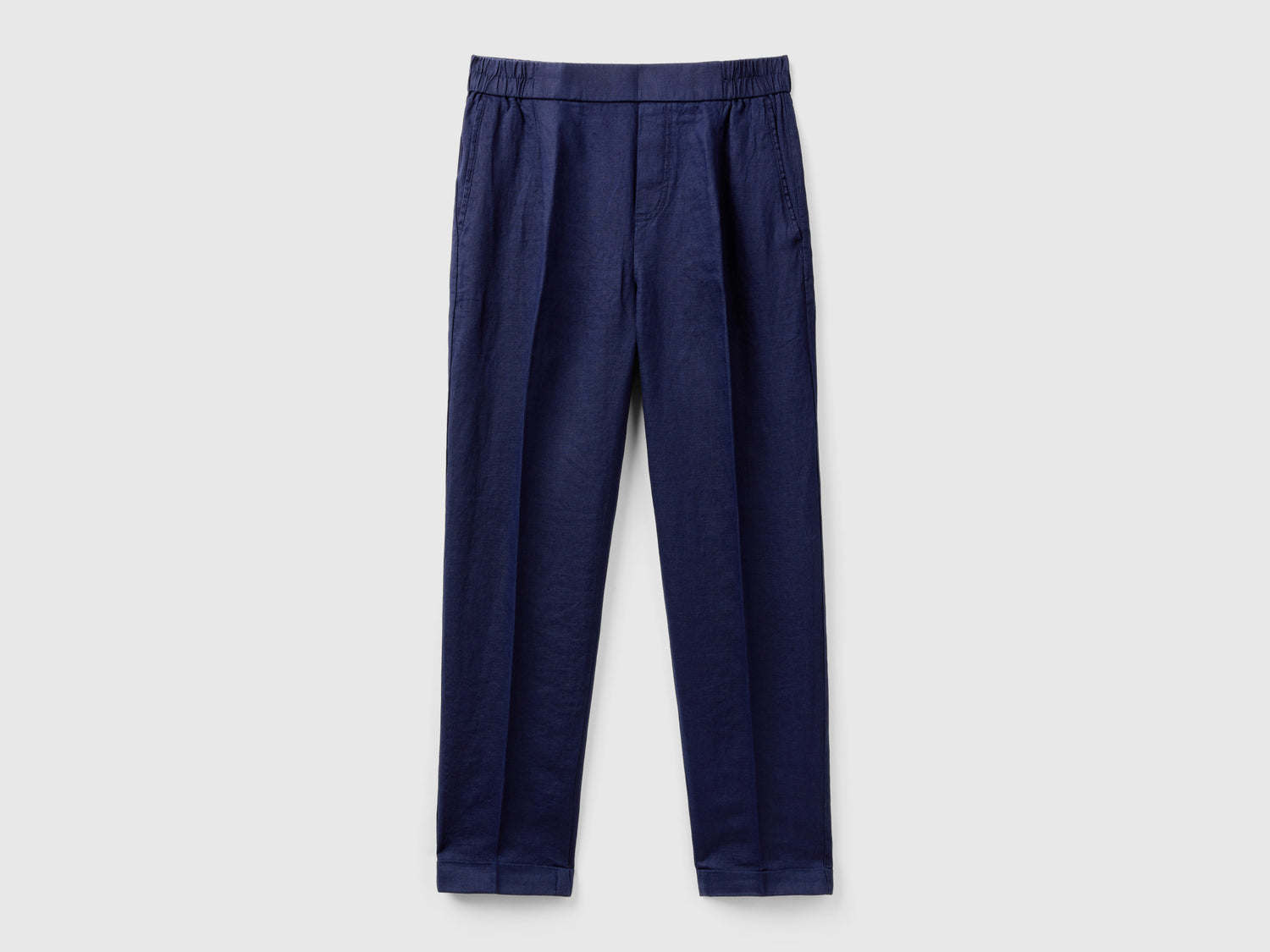 Pantaloni regular fit in puro lino da donna blu scuro | Benetton Outlet