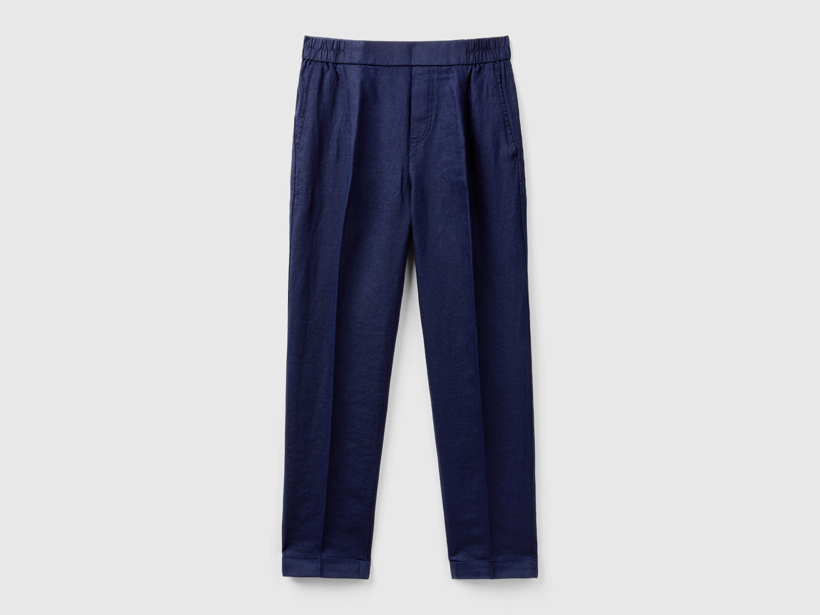 Pantaloni regular fit in puro lino da donna blu scuro | Benetton Outlet