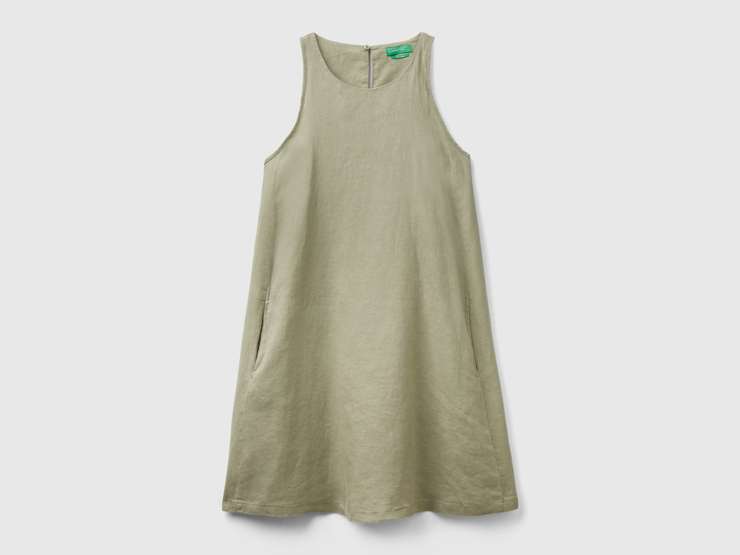 Vestito smanicato in puro lino da donna verde chiaro | Benetton Outlet