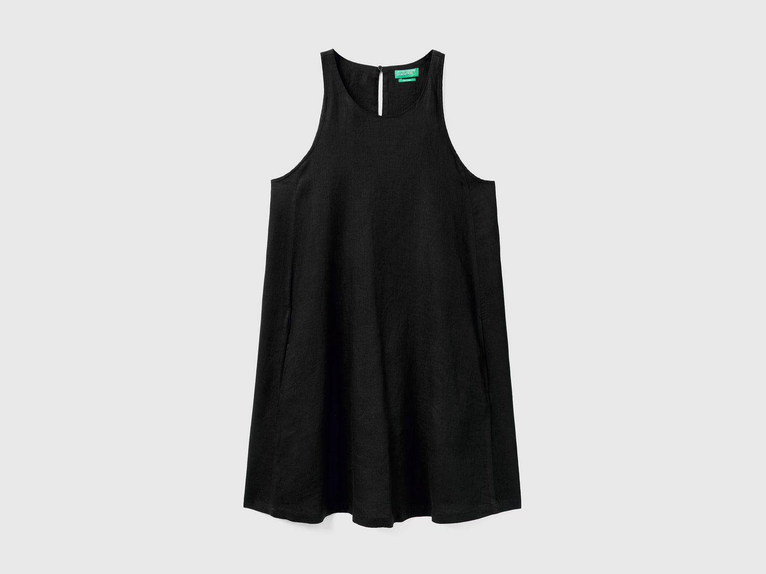 Vestito smanicato in puro lino da donna nero | Benetton Outlet
