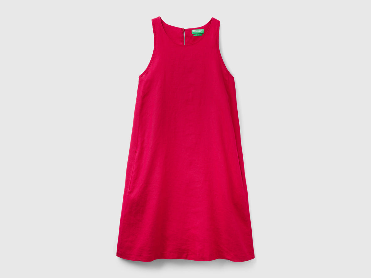 Vestito smanicato in puro lino da donna ciclamino Benetton Outlet
