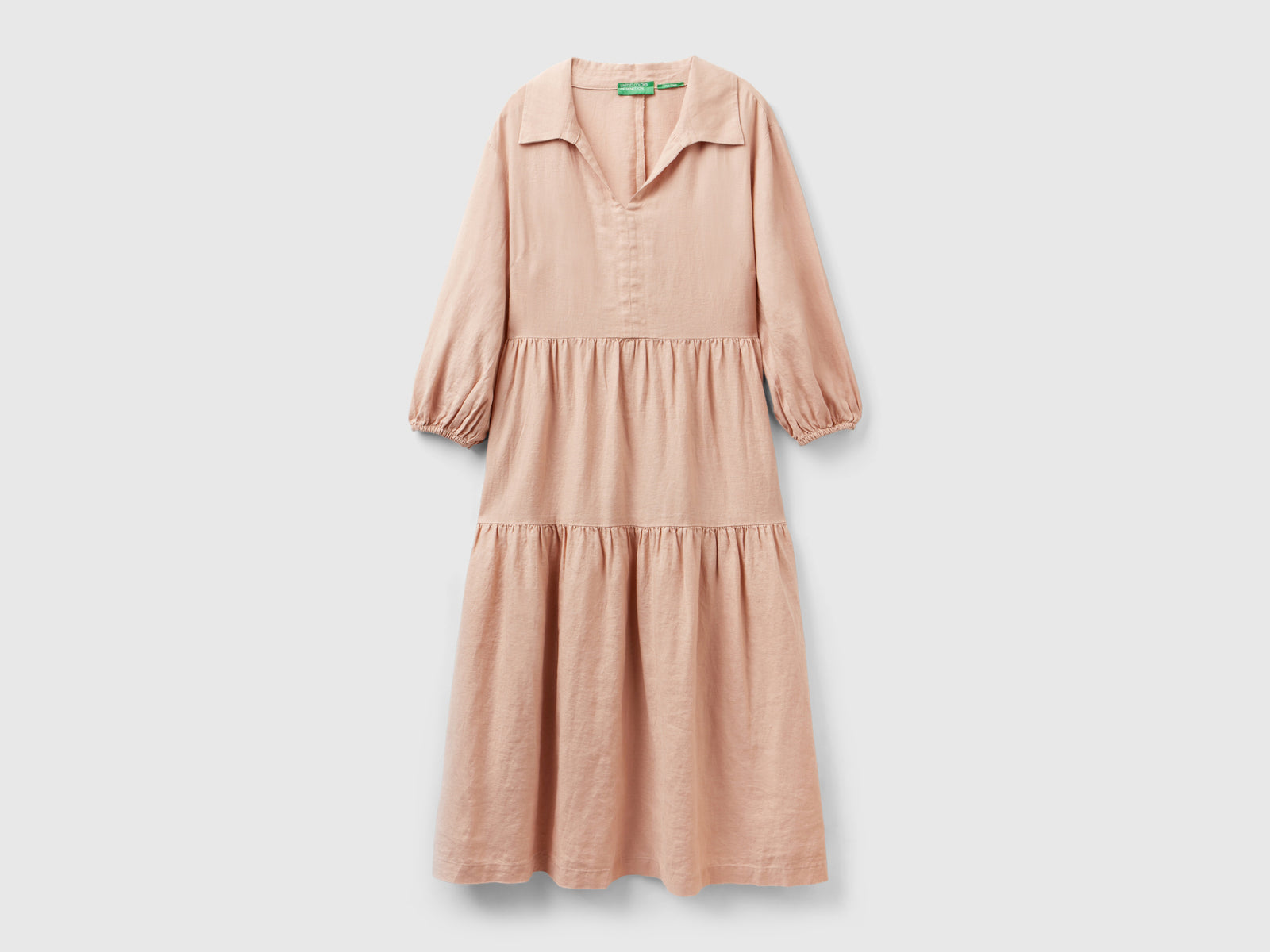 Abito con balze in puro lino da donna rosa tenue | Benetton Outlet