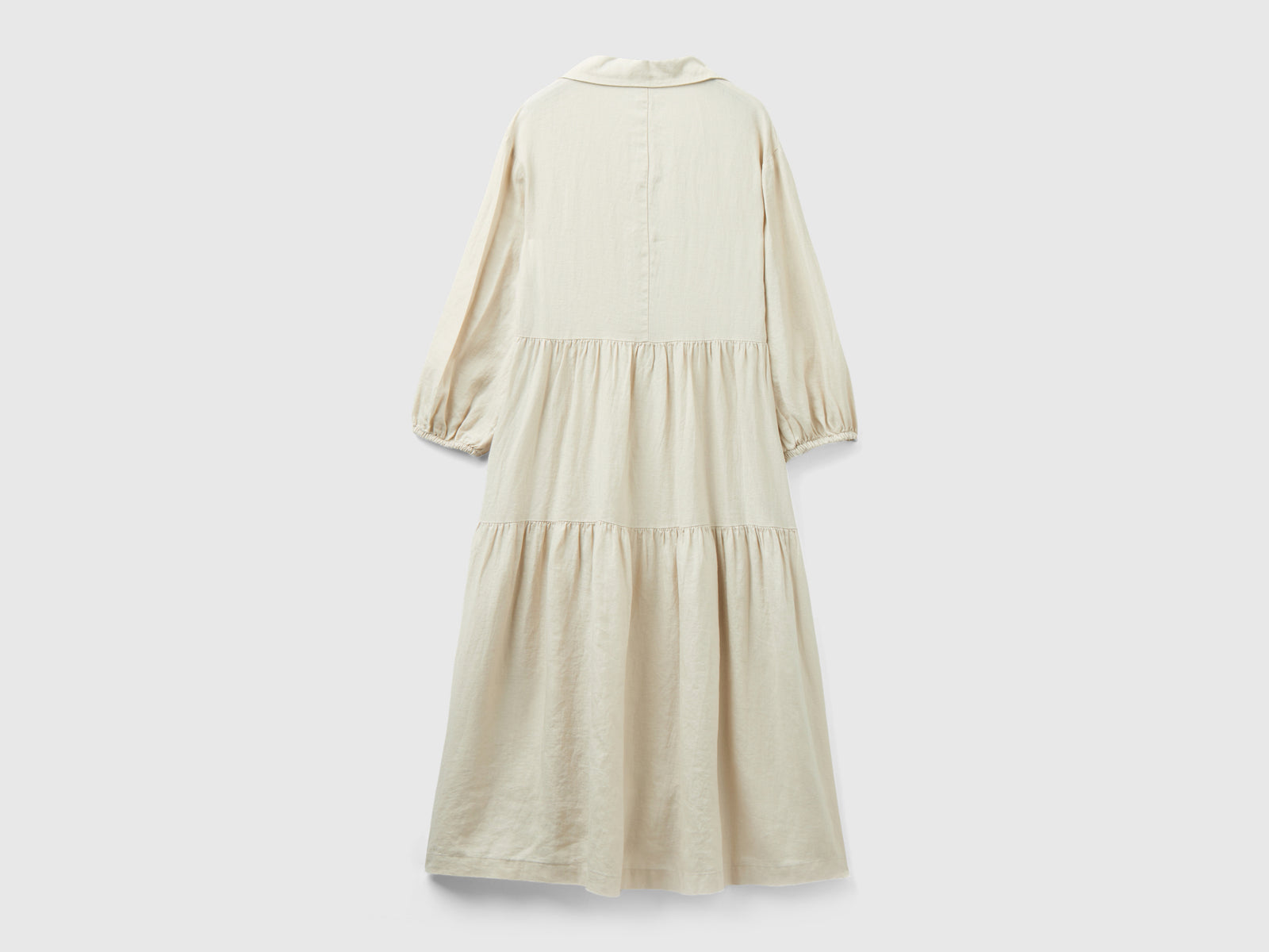 Abito con balze in puro lino da donna beige 2 | Benetton Outlet