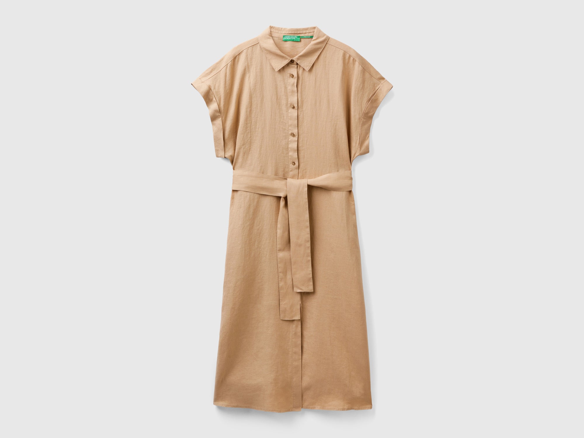 Midi shirt dress in pure linen da donna cammello | Benetton Outlet Midi shirt dress in pure linen da donna cammello | Benetton Outlet
