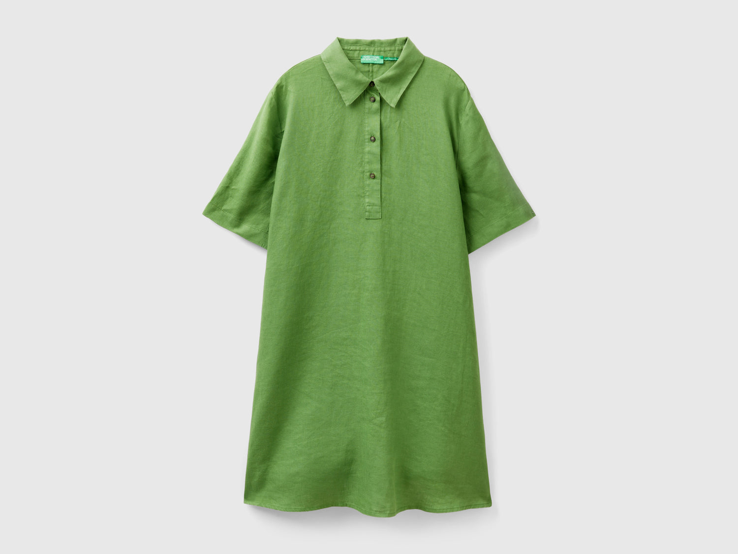 Vestito corto in puro lino da donna verde militare | Benetton Outlet
