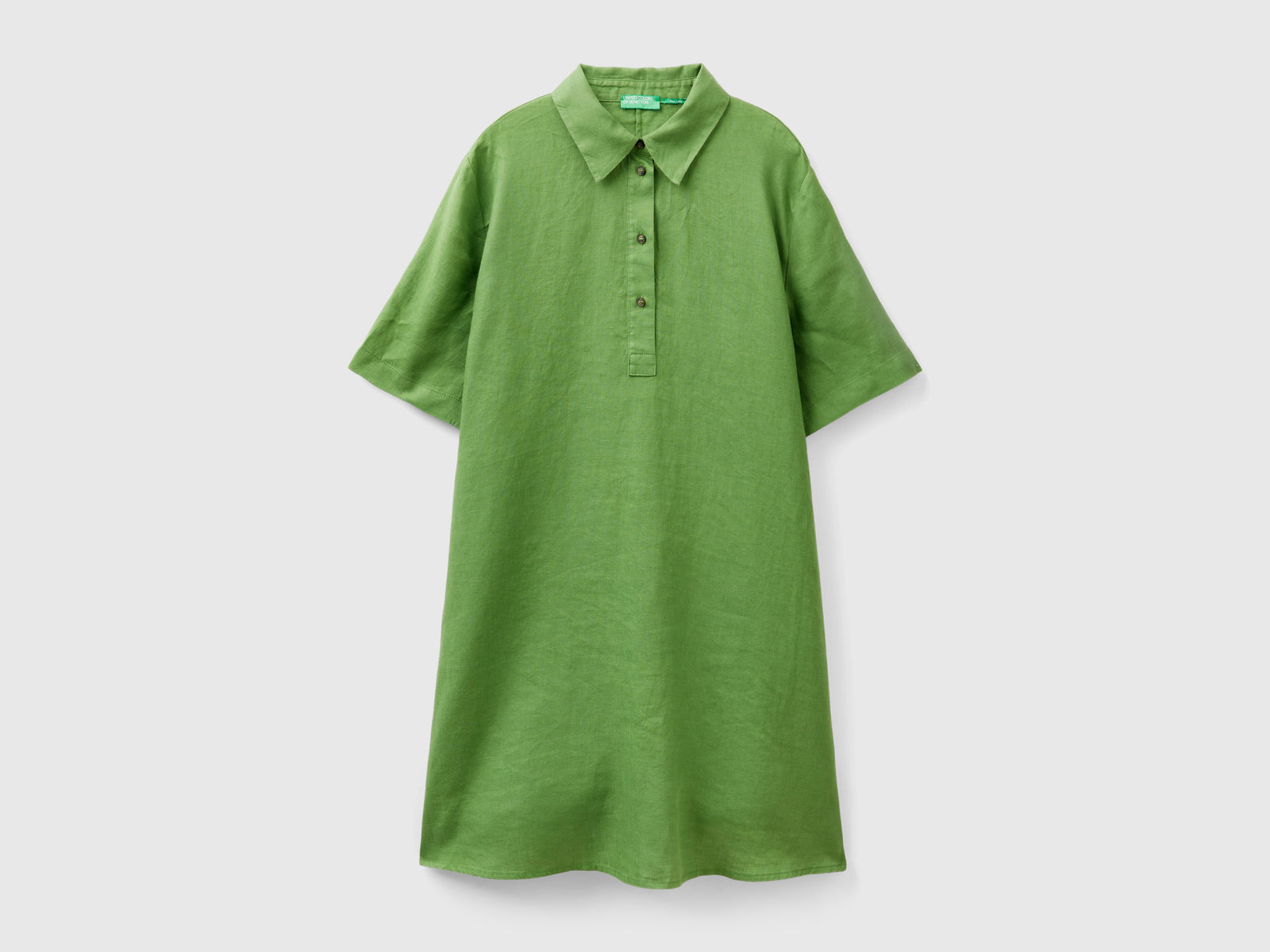 Vestito corto in puro lino da donna verde militare | Benetton Outlet