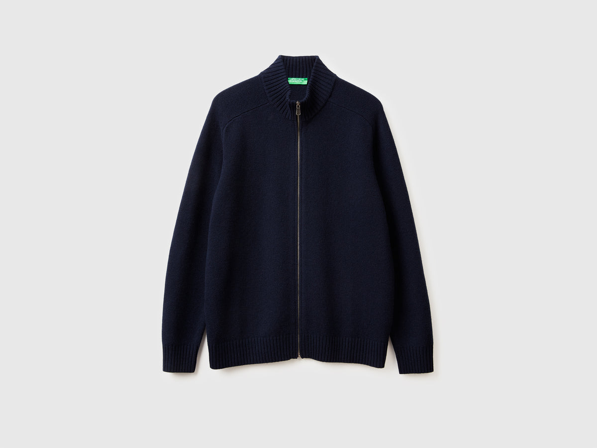 Cardigan con zip in pura lana Merino