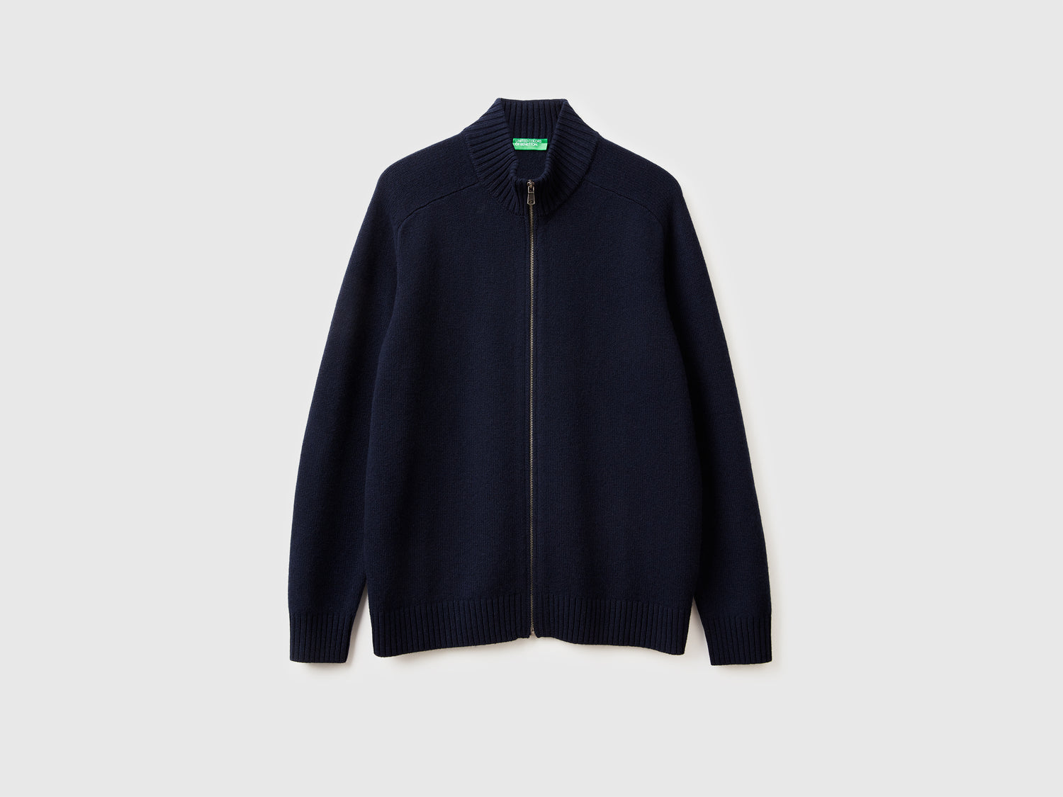 Cardigan con zip in pura lana Merino da uomo blu scuro | Benetton Outlet