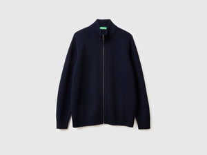 Cardigan con zip in pura lana Merino