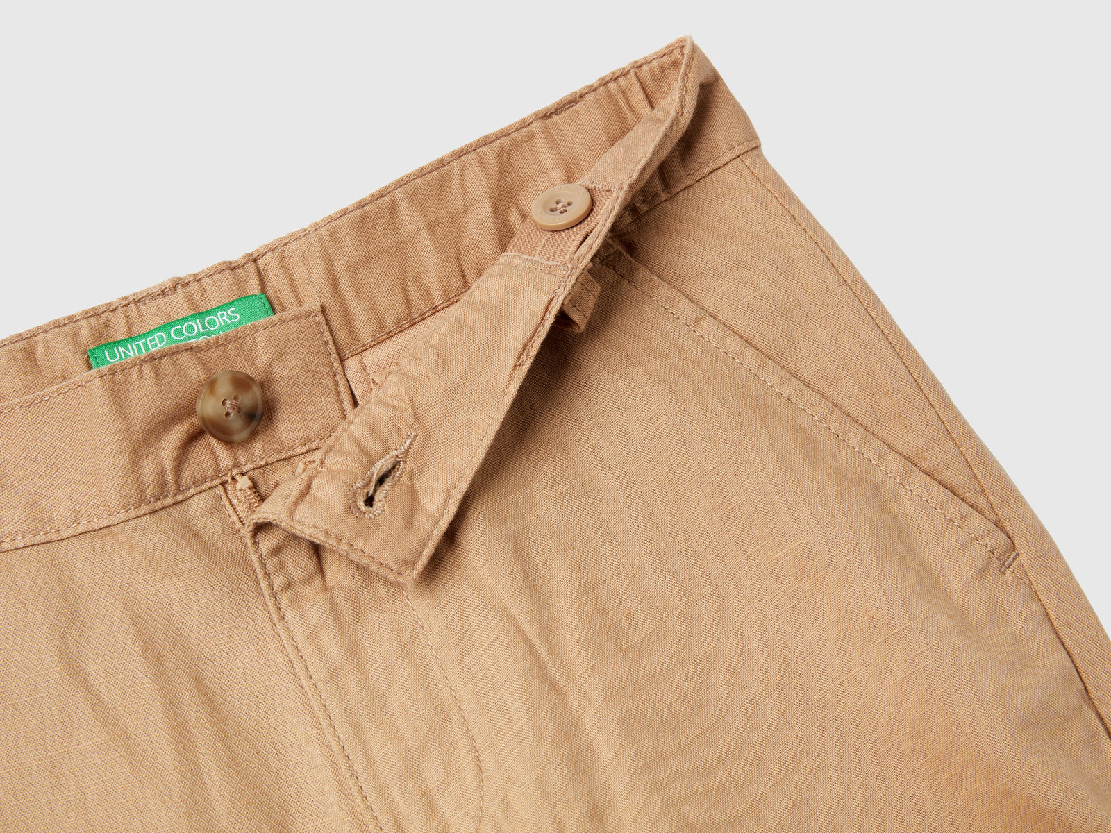 Pantaloni relaxed fit in misto lino da bambino cammello 3 | Benetton Outlet