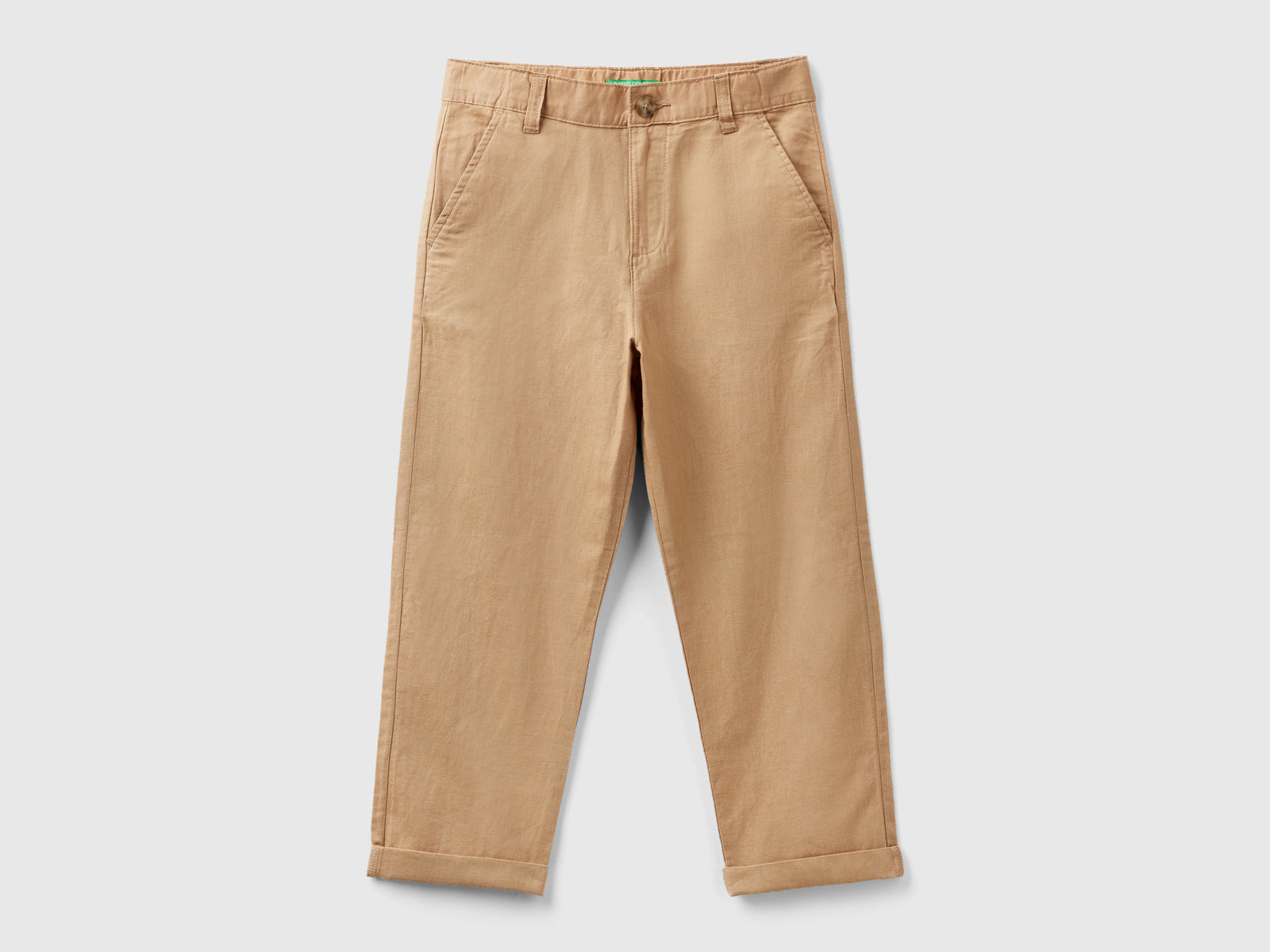 Pantaloni relaxed fit in misto lino da bambino cammello | Benetton Outlet
