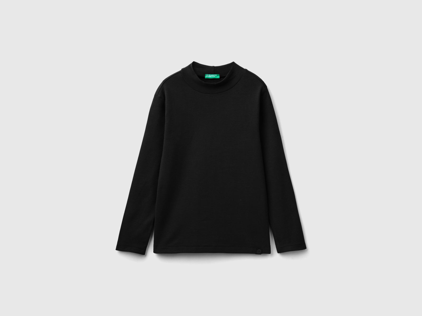 T-shirt lupetto a costine da bambino nero | Benetton Outlet