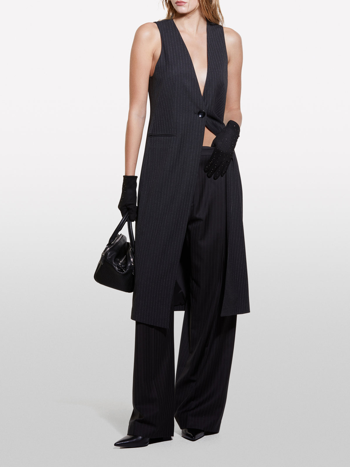 Pantaloni wide leg gessati
