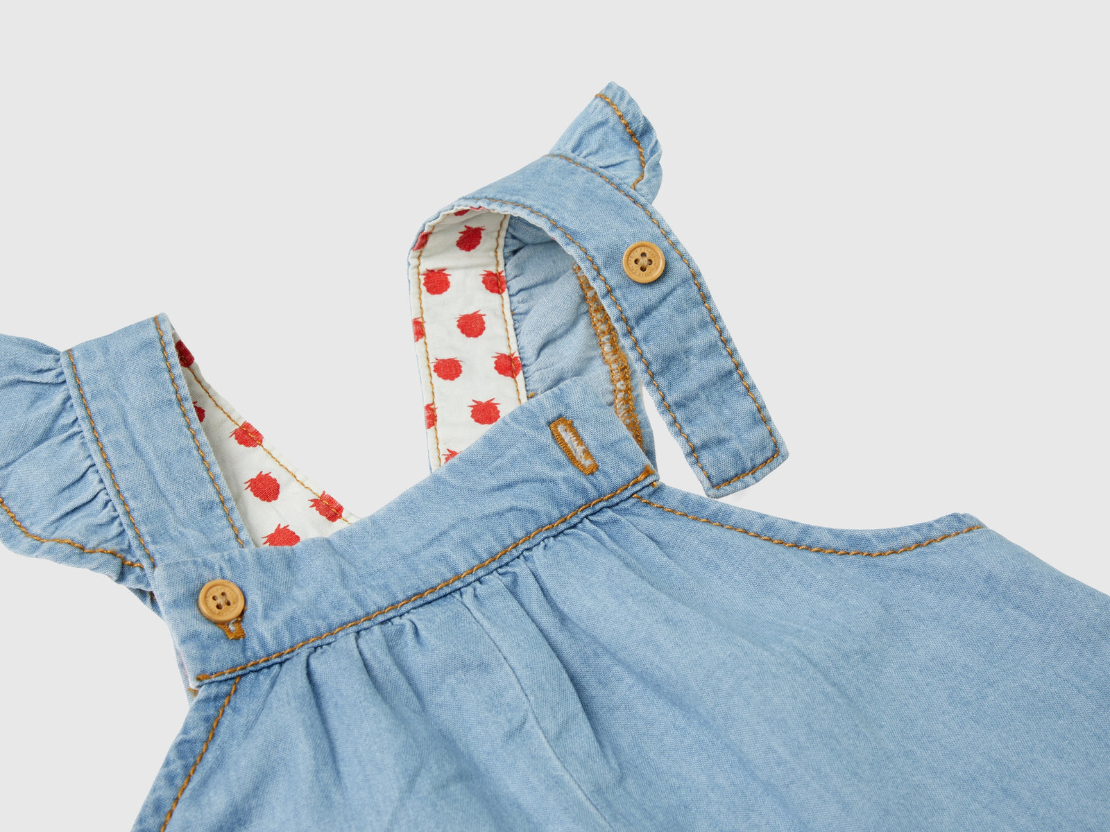 Salopette in chambray con alette da neonato azzurro 3 | Benetton Outlet