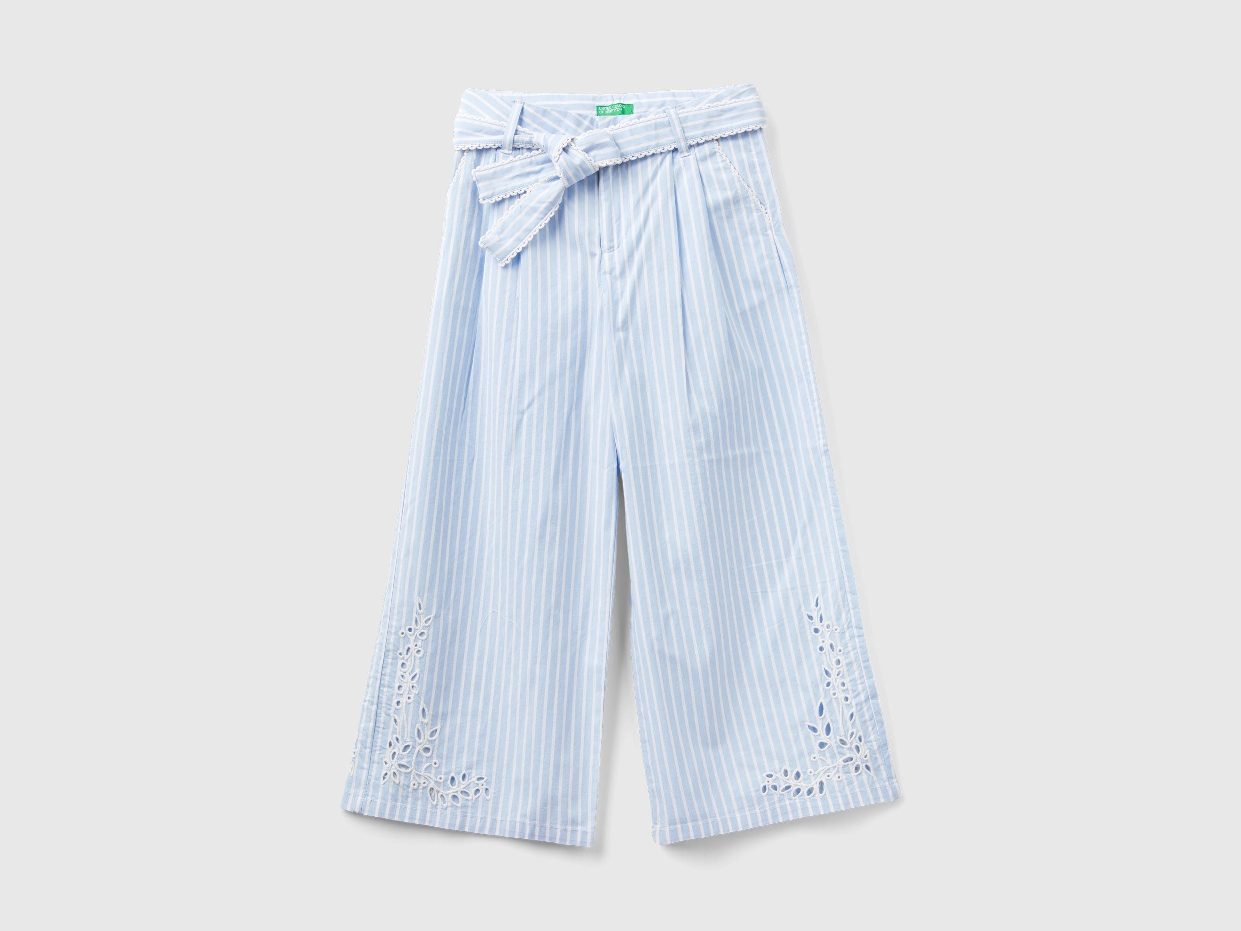 Pantaloni palazzo a righe da bambina celeste | Benetton Outlet