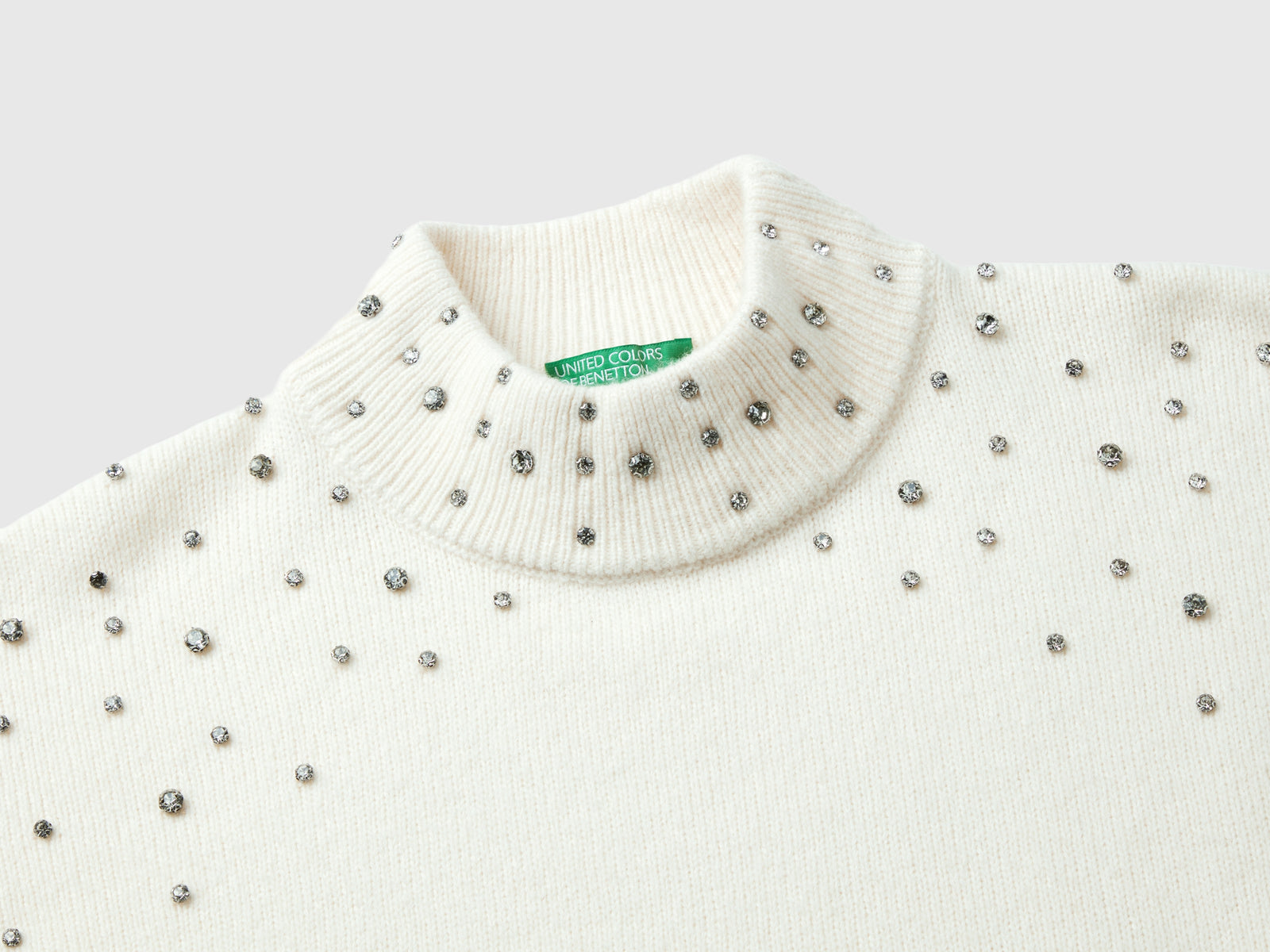 Rhinestone mock-neck top da donna bianco panna 3 | Benetton Outlet