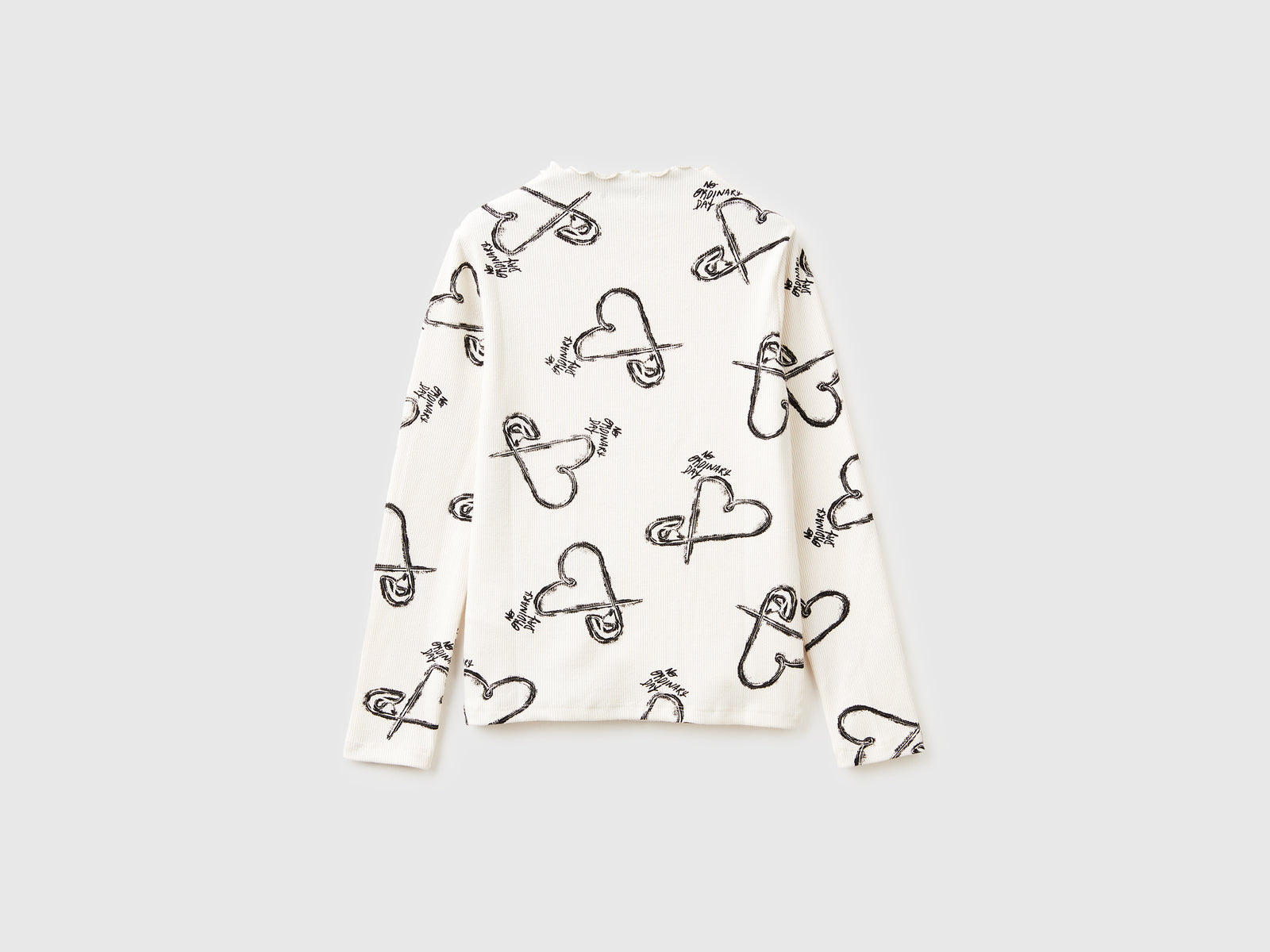 T-shirt lupetto con stampa cuori da bambina bianco panna 2 | Benetton Outlet
