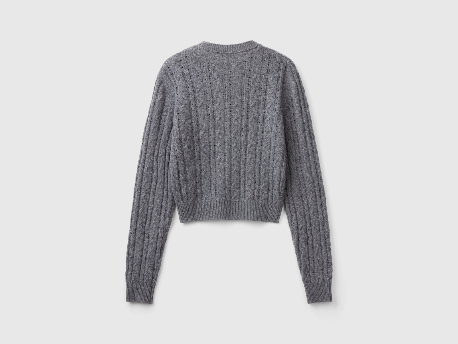 Cropped sweater with cable knit and openwork details da donna grigio scuro 2 | Benetton Outlet