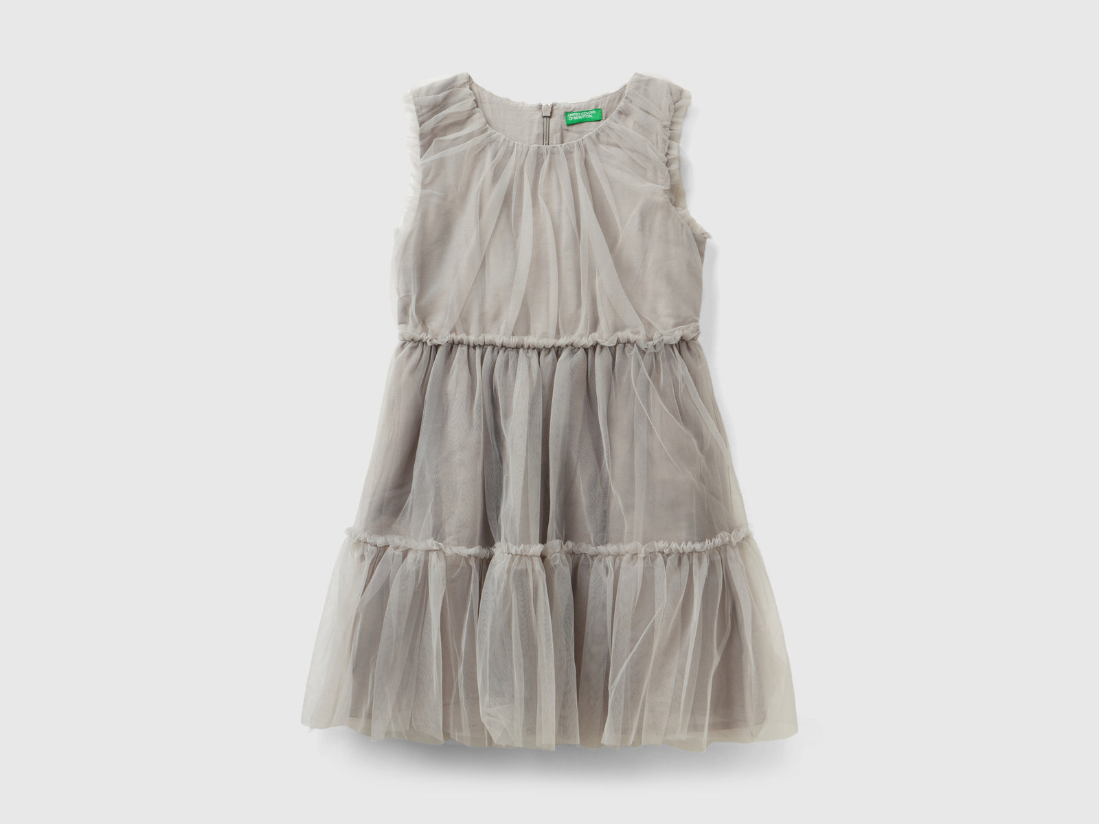 Vestito corto in tulle da bambina grigio | Benetton Outlet