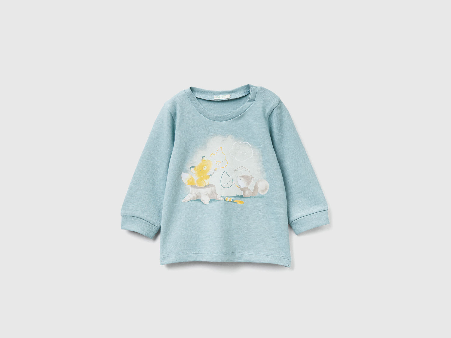 T-shirt con stampa da neonato verde acqua | Benetton Outlet