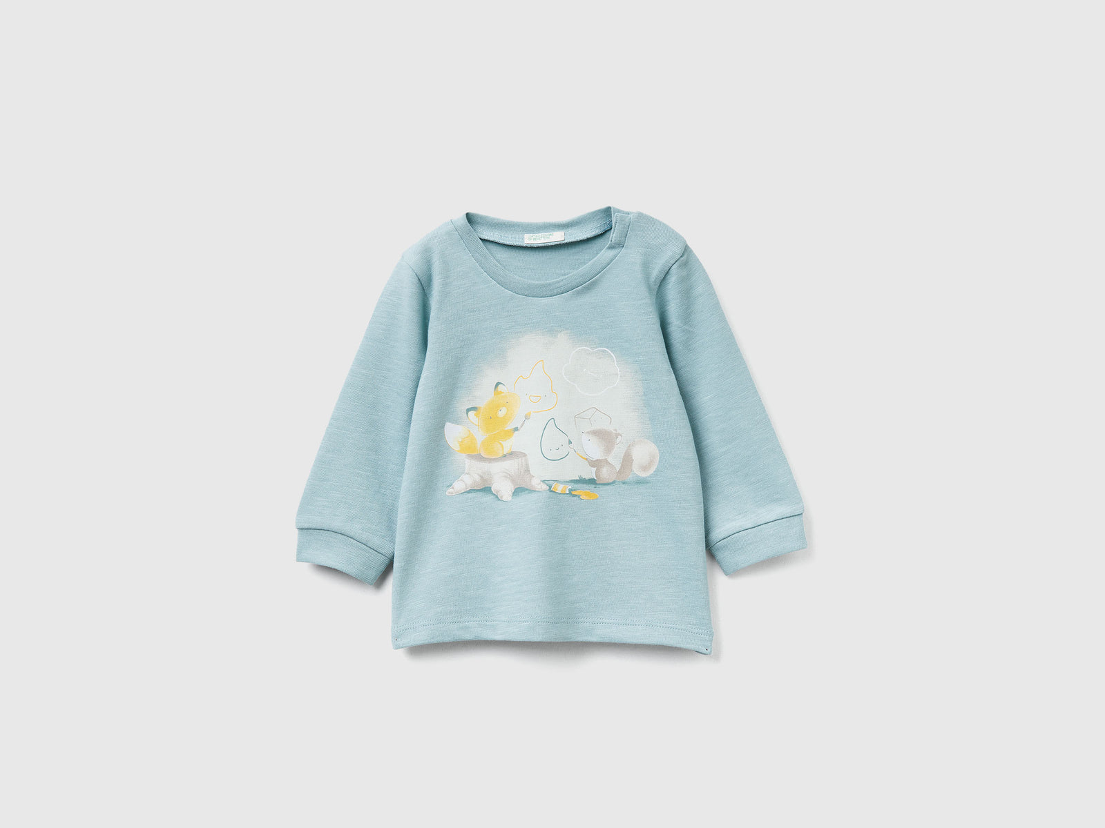 T-shirt con stampa da neonato verde acqua | Benetton Outlet