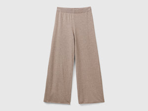 Pantaloni ampi mélange in misto lana e cashmere