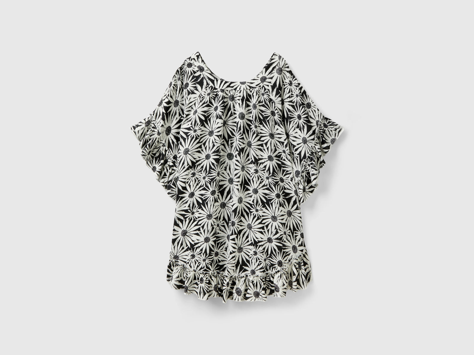 Kaftano con stampa floreale da donna nero 2 | Benetton Outlet