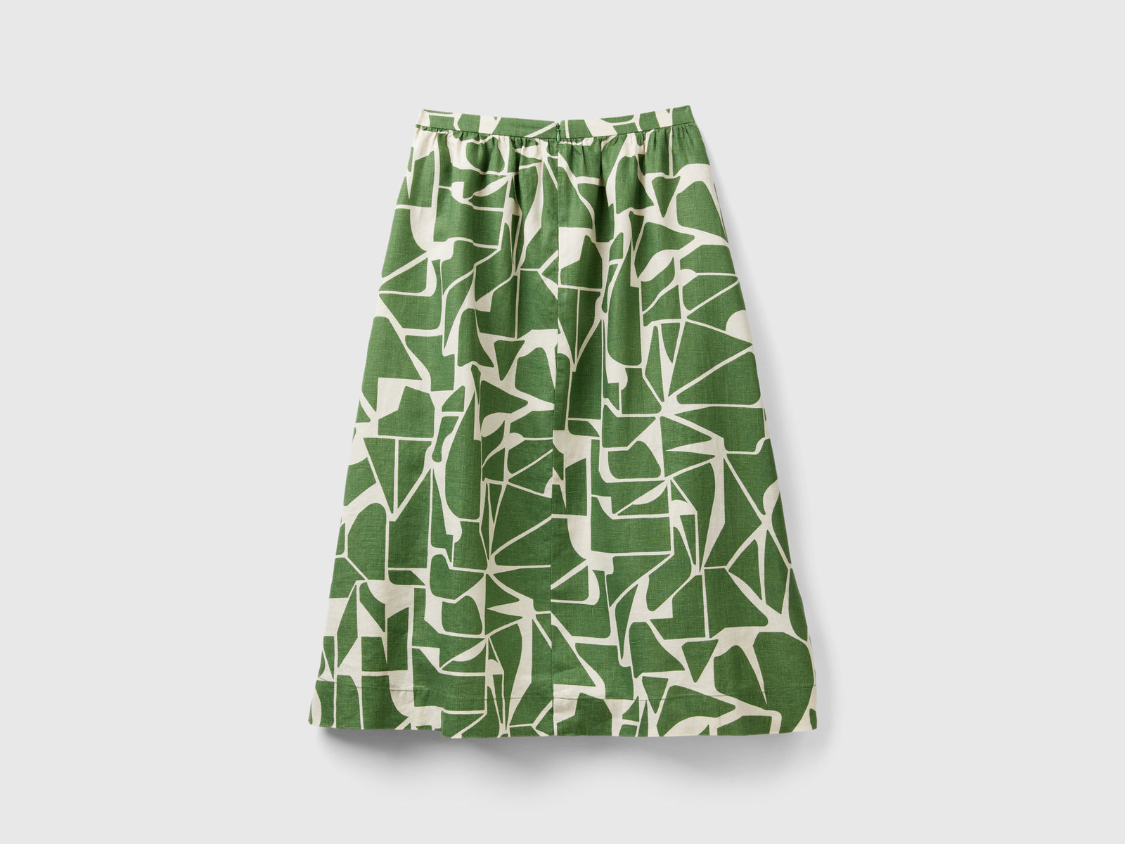 Gonna in lino stampato da donna verde militare 2 | Benetton Outlet