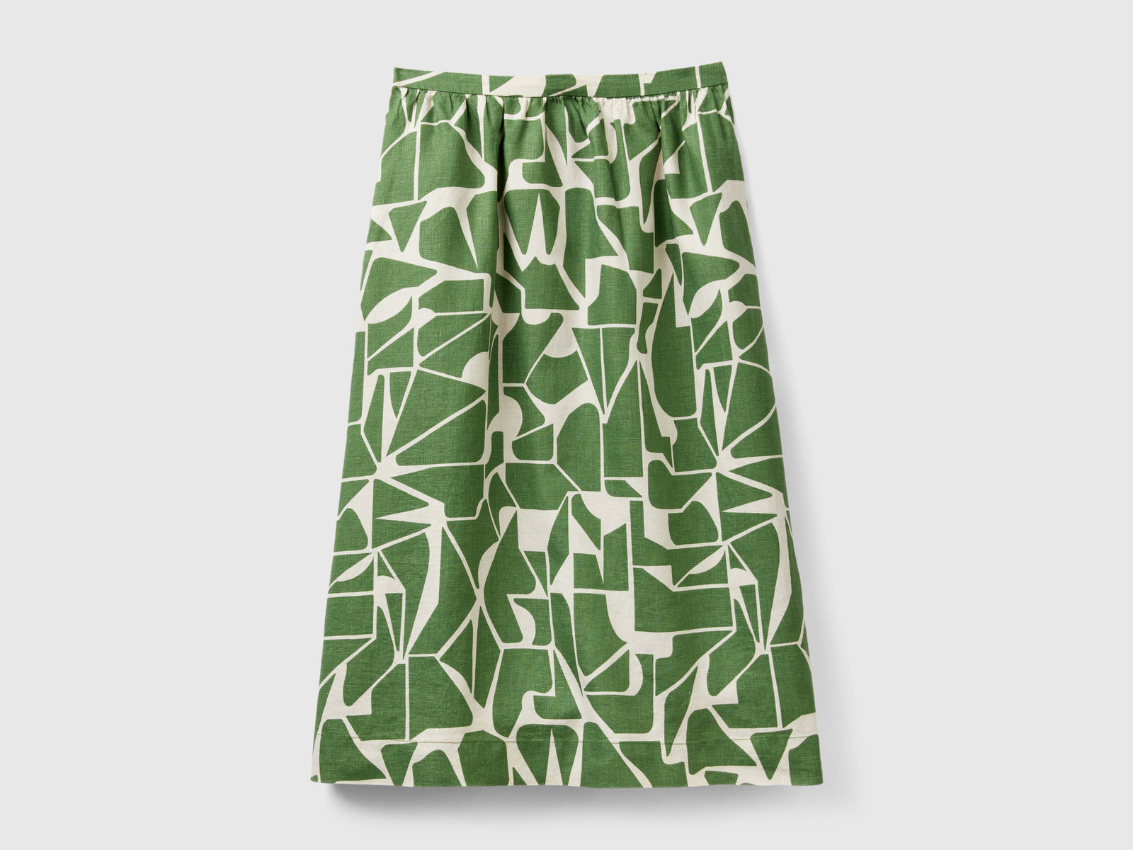 Gonna in lino stampato da donna verde militare | Benetton Outlet