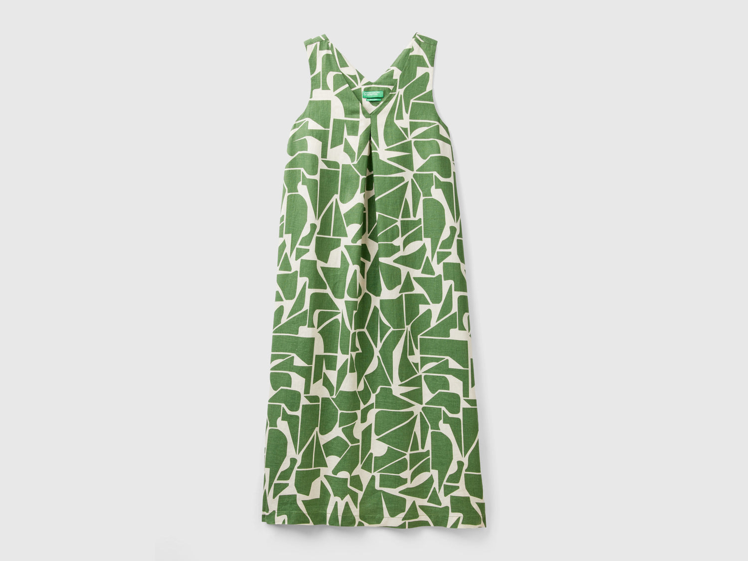 Vestito in lino stampato da donna verde militare | Benetton Outlet