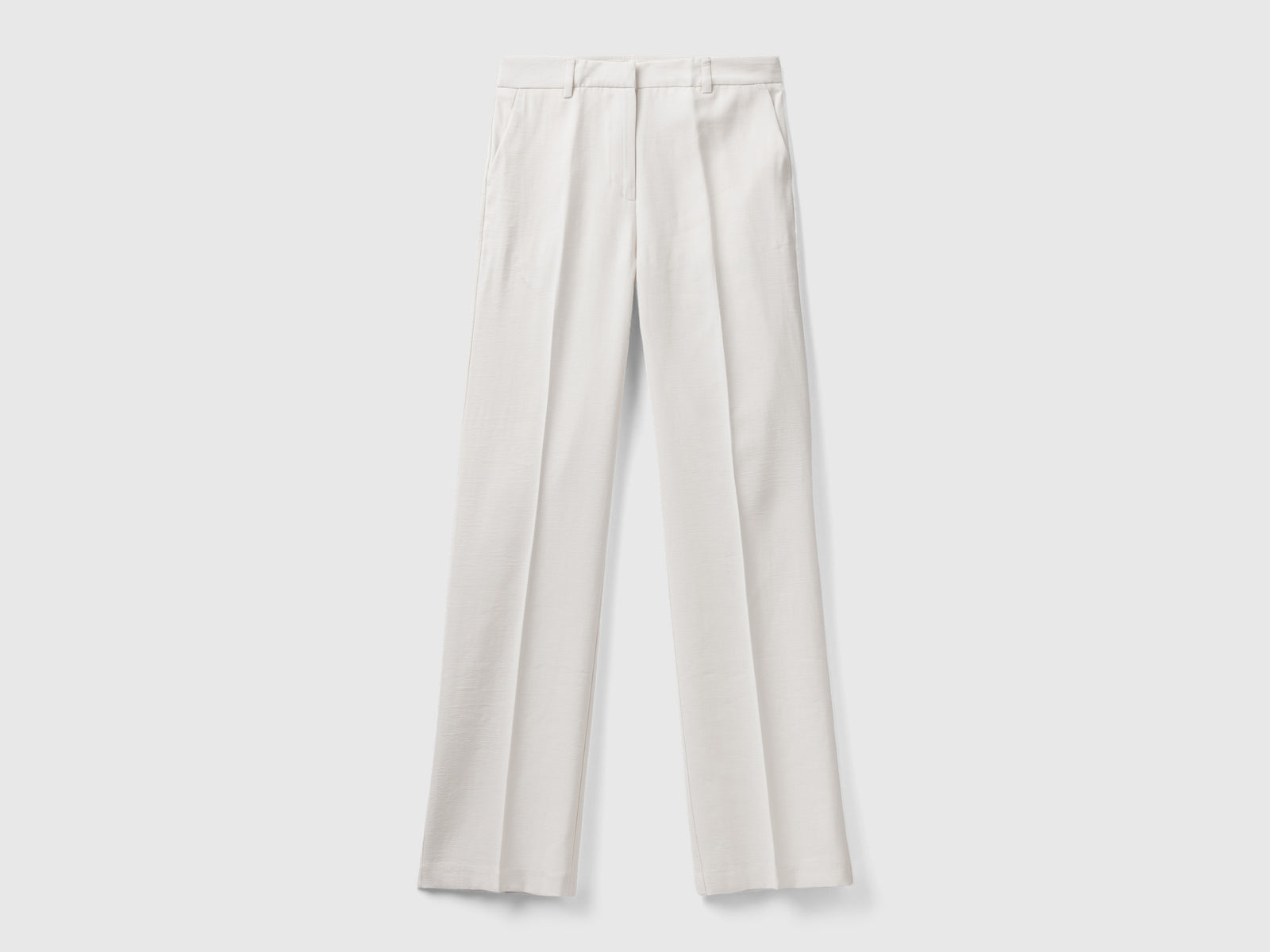 Pantaloni gamba dritta con piega da donna bianco panna | Benetton Outlet