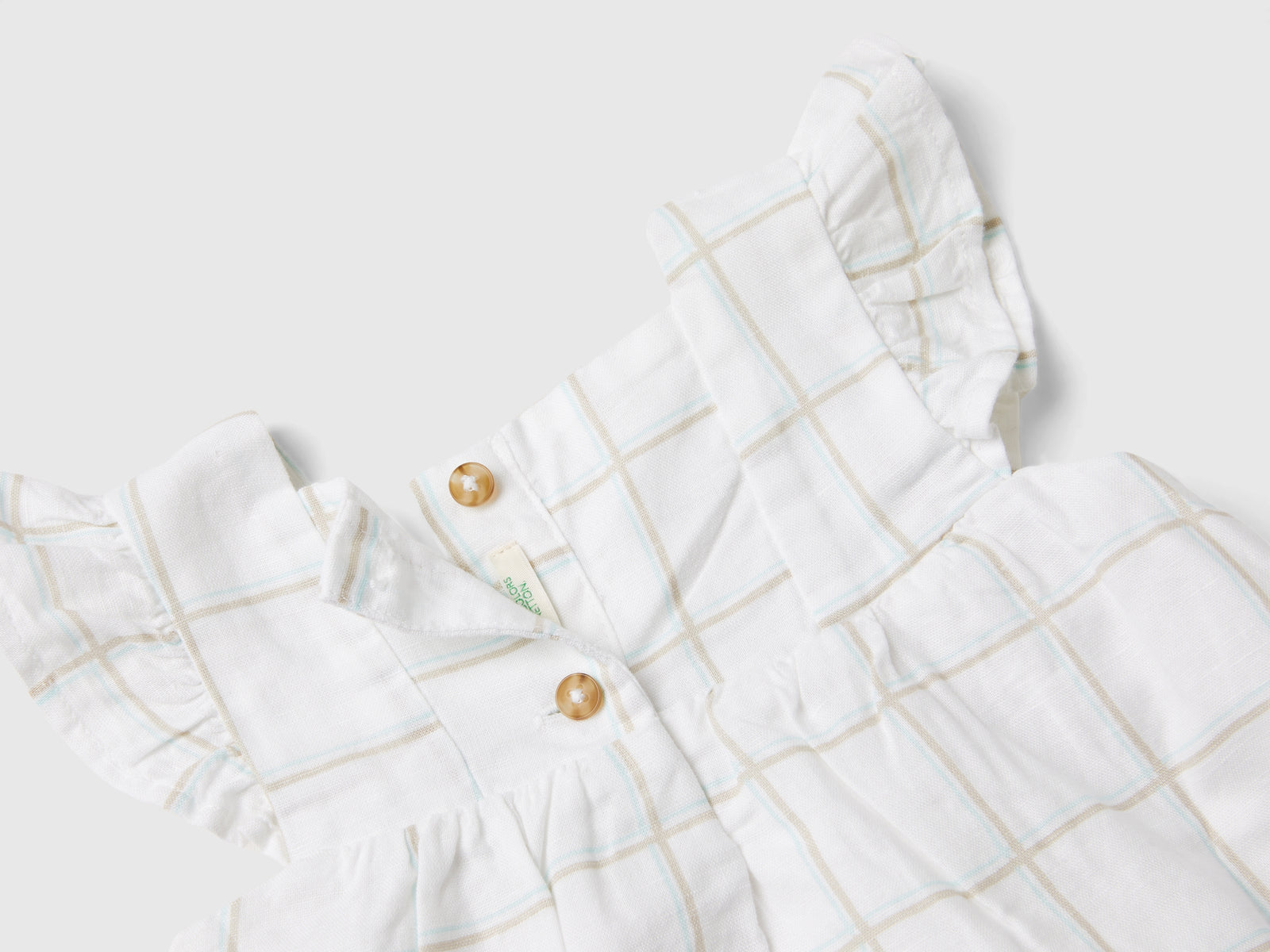Vestito a quadri in misto lino da neonato bianco 2 | Benetton Outlet