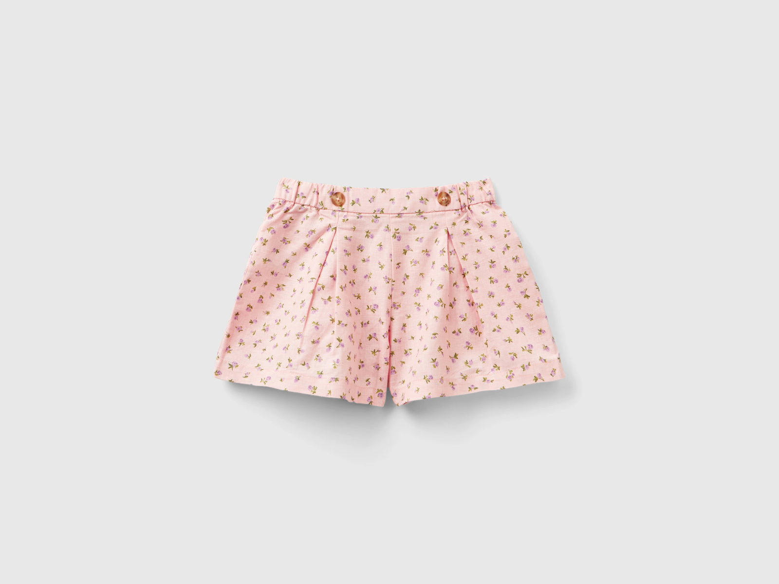 Bermuda fantasia in misto lino da bimba rosa tenue | Benetton Outlet