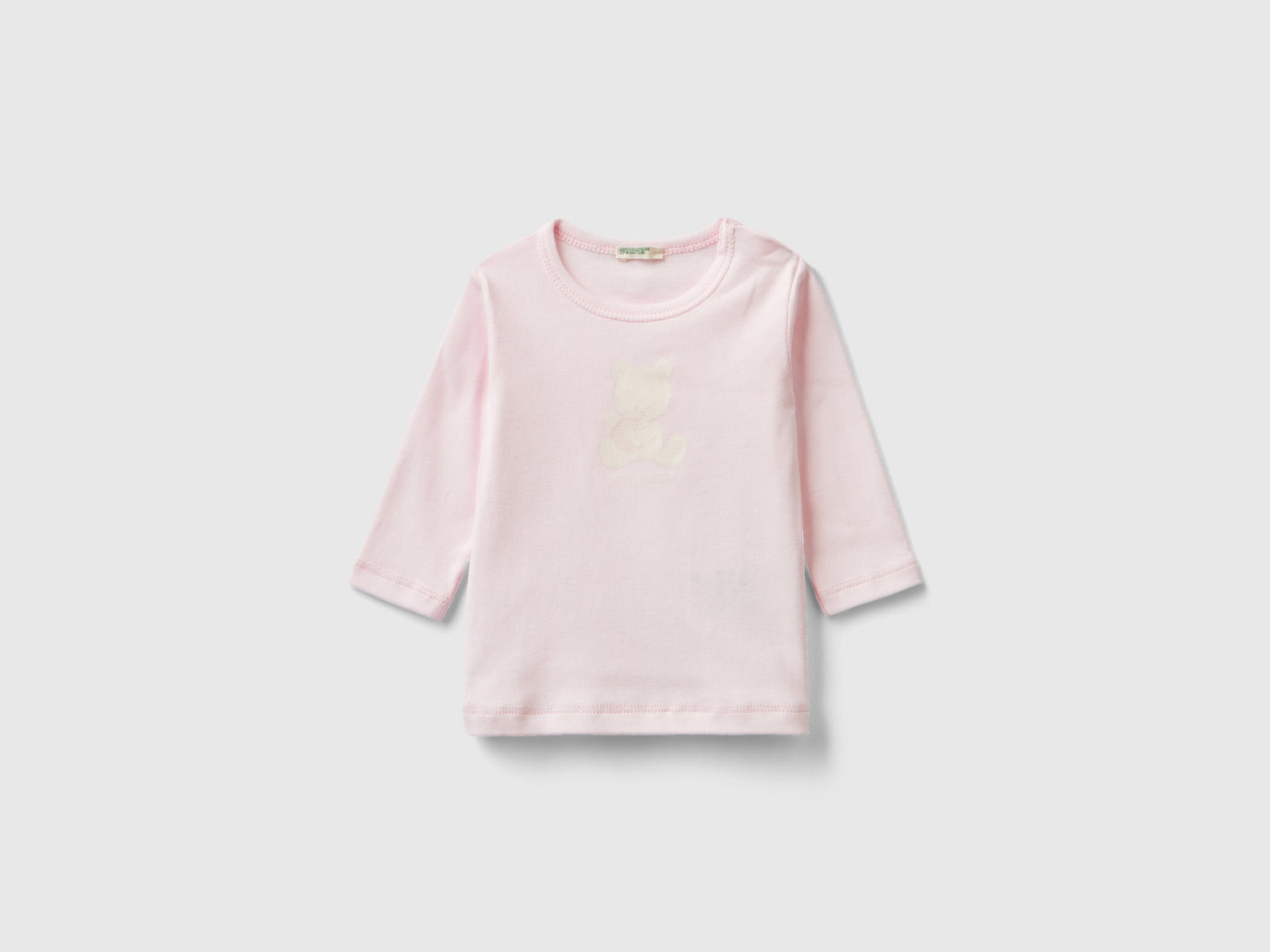 T-shirt manica lunga 100% cotone bio da neonato rosa tenue | Benetton Outlet