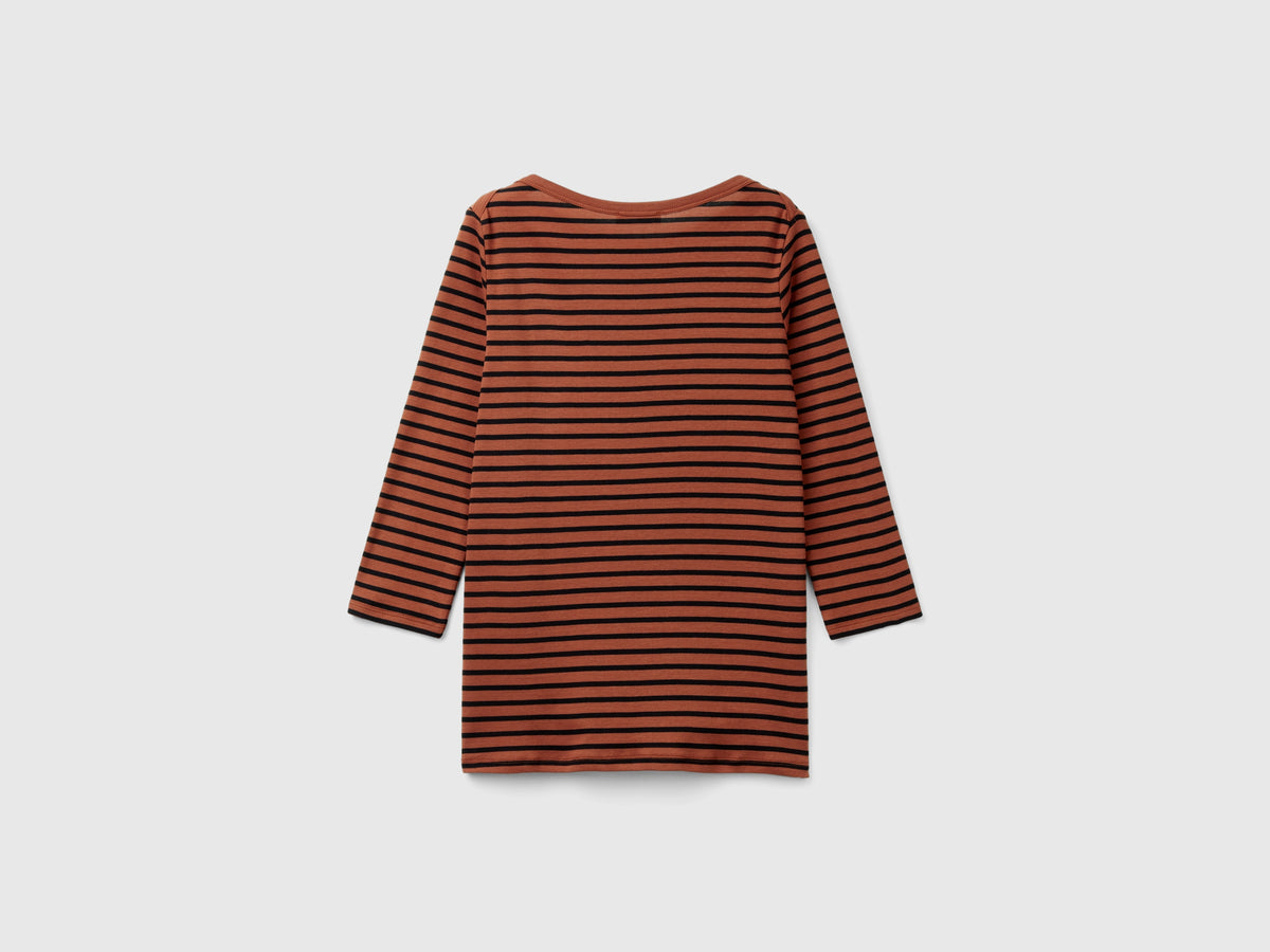 T-shirt manica 3/4 a righe in puro cotone