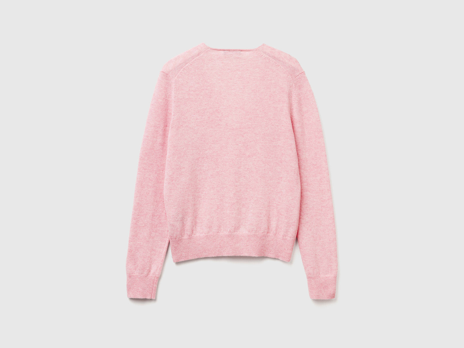 Maglione con scollo a V in pura lana Merino da donna rosa 3 | Benetton Outlet