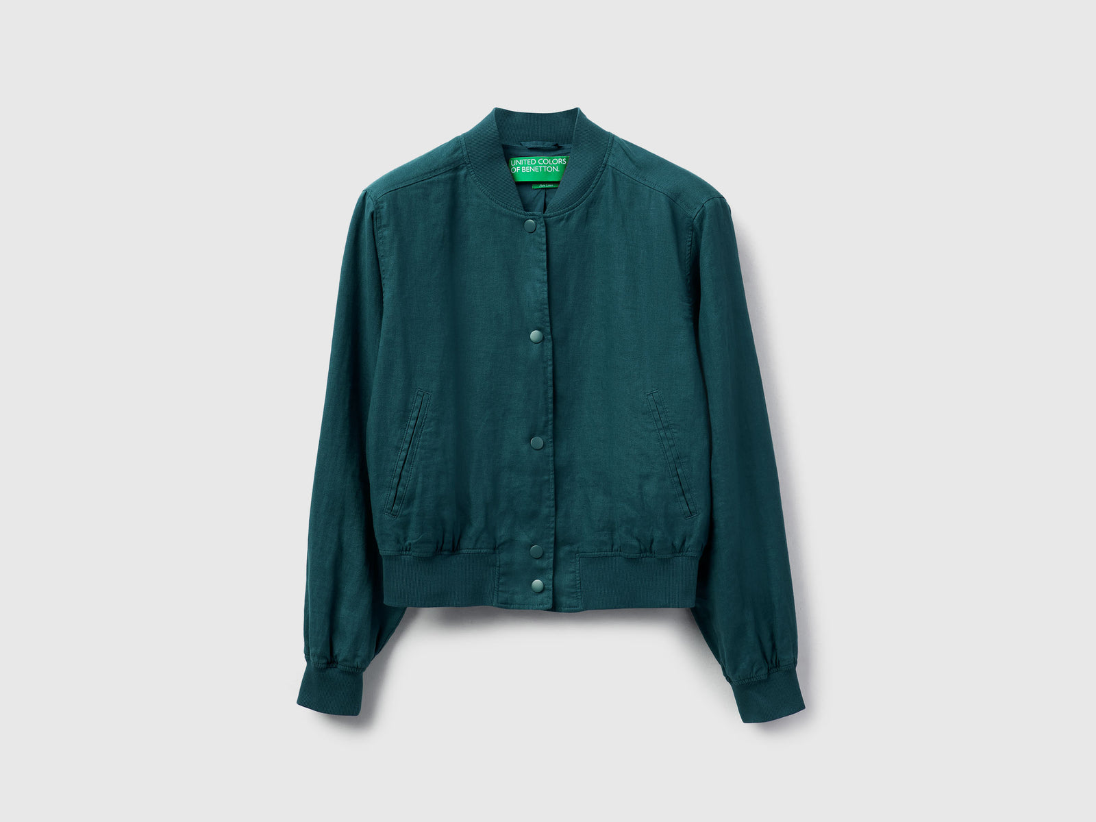 Bomber in 100% lino da donna verde scuro | Benetton Outlet