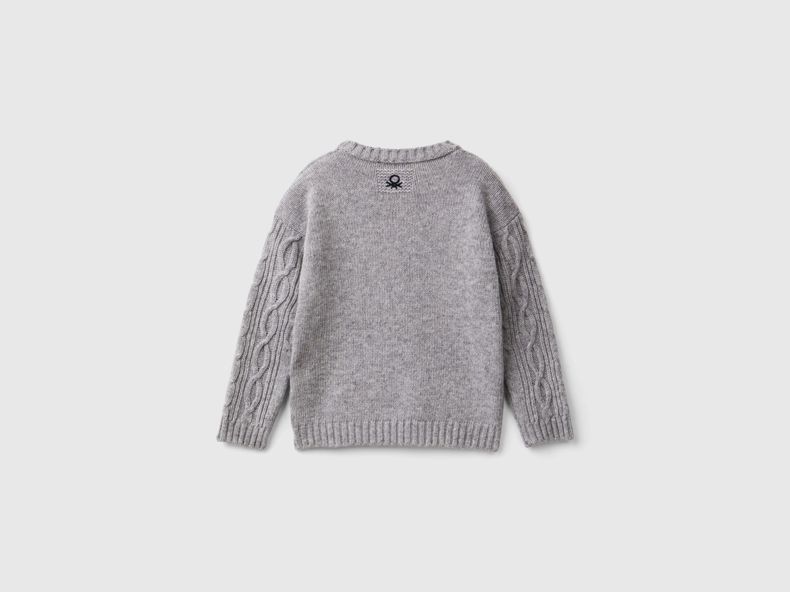 Maglia con trecce in misto lana da bimbo grigio chiaro 2 | Benetton Outlet