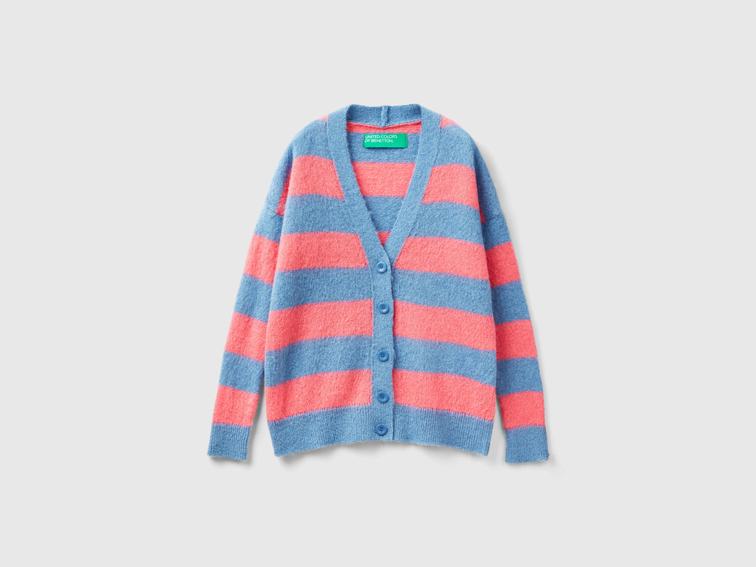 Cardigan a righe in misto alpaca da donna azzurro | Benetton Outlet