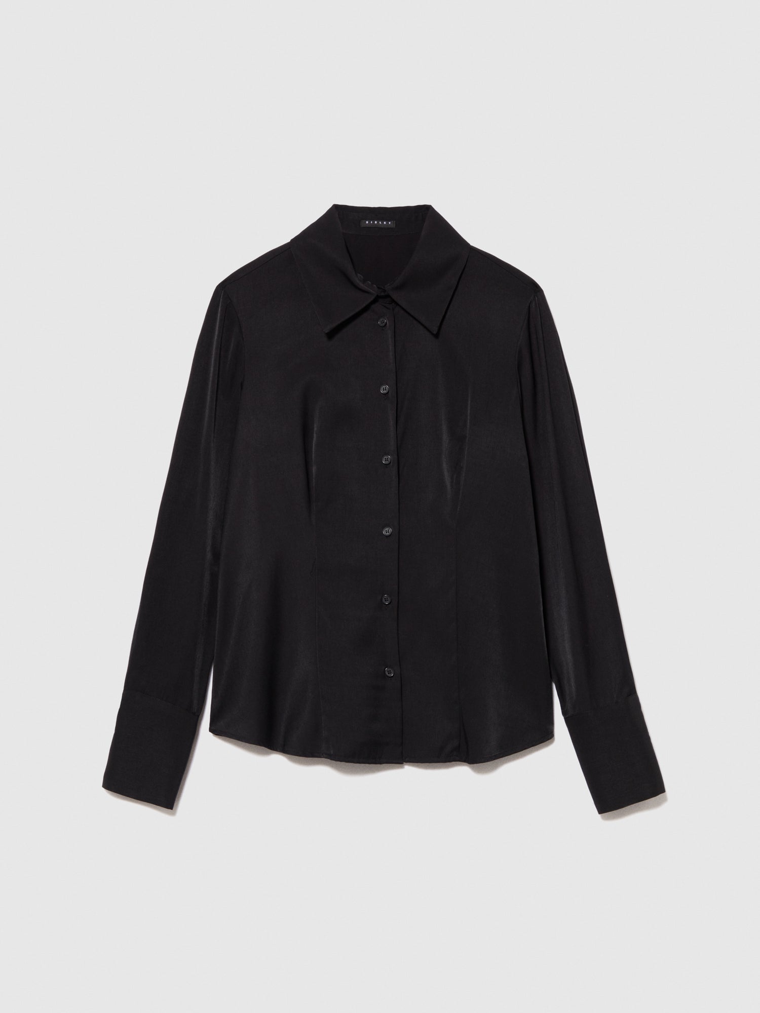 Camicia slim fit in satin da donna nero | Sisley Outlet