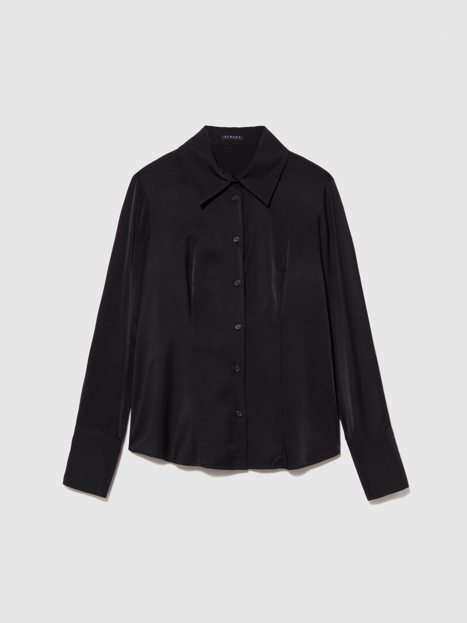 Camicia slim fit in satin da donna nero | Sisley Outlet