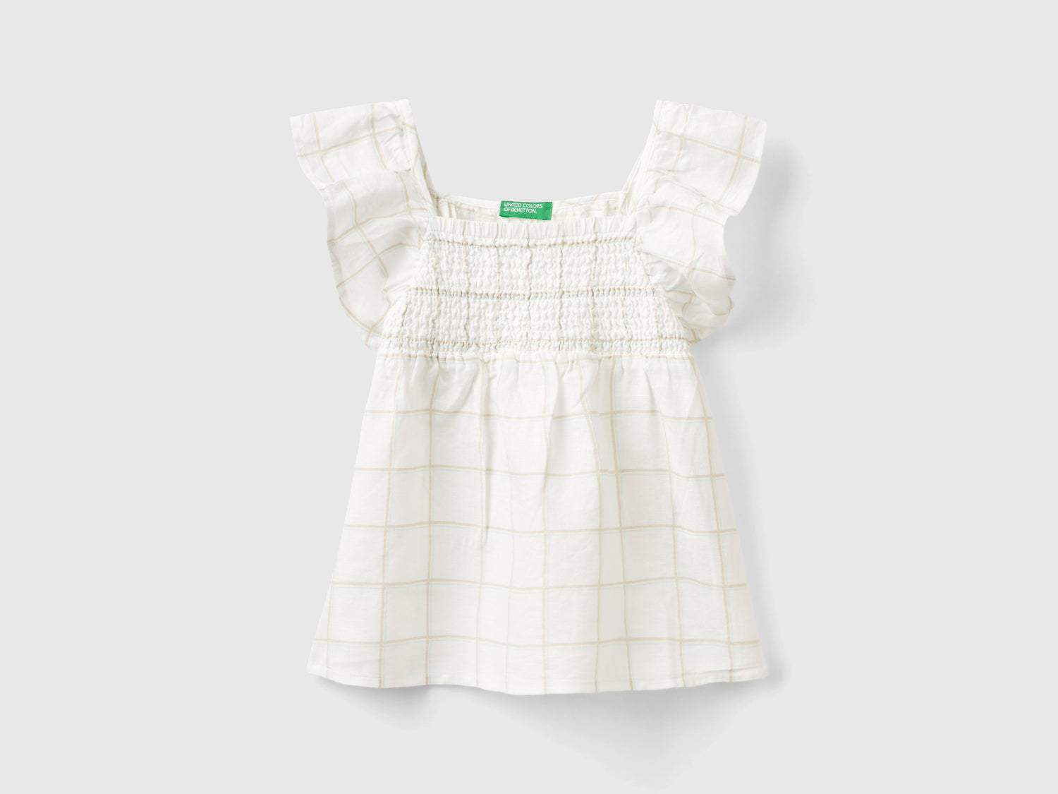 Blusa fantasia in misto lino da bambina bianco | Benetton Outlet