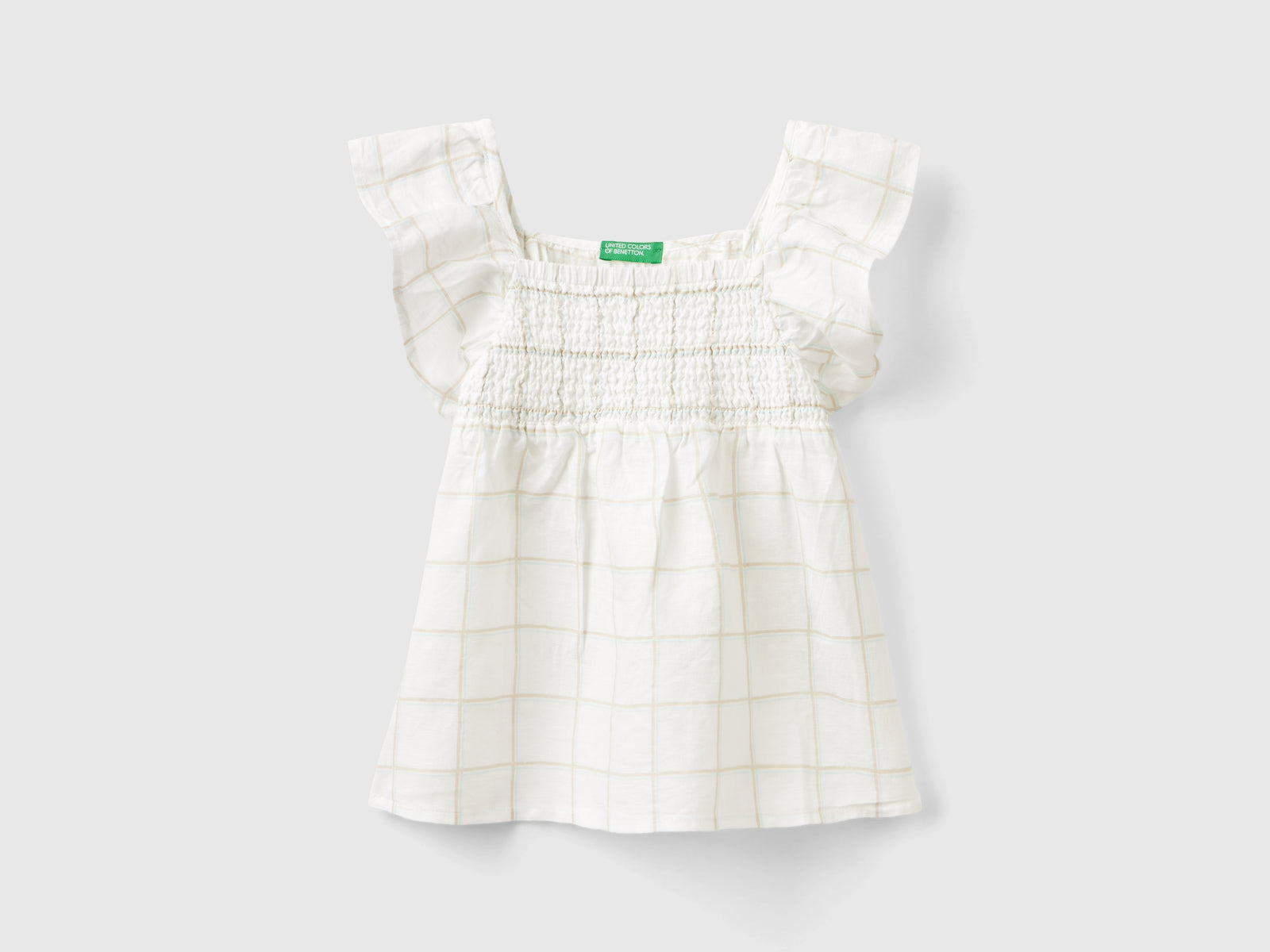 Blusa fantasia in misto lino da bambina bianco | Benetton Outlet