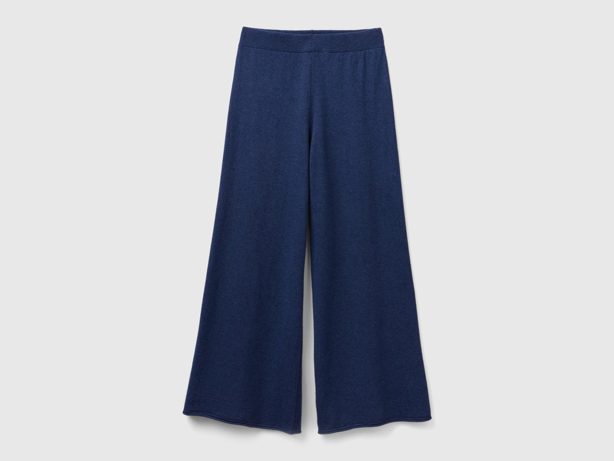 Pantaloni ampi blu in misto lana e cashmere