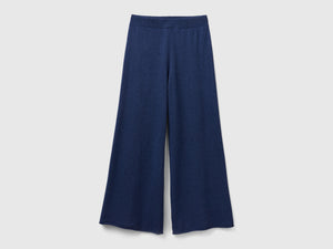 Pantaloni ampi blu in misto lana e cashmere