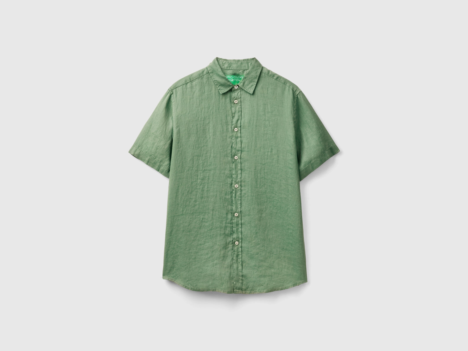 Camicia a manica corta in puro lino da uomo verde | Benetton Outlet